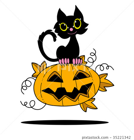 Illustration of Halloween kitten and pumpkin 35221342