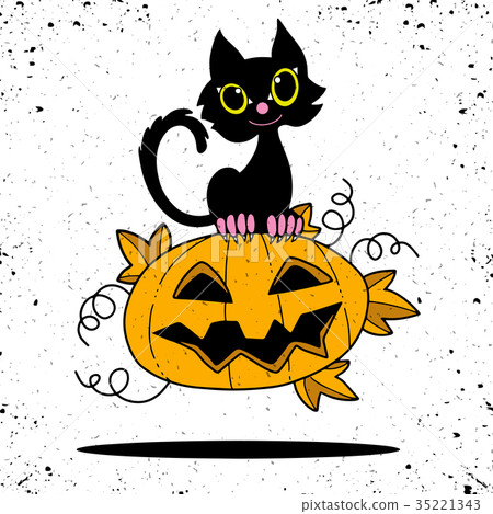 Illustration of Halloween kitten and pumpkin 35221343