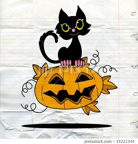 Illustration of Halloween kitten and pumpkin Illustration of Halloween kitten and pumpkin 35221345