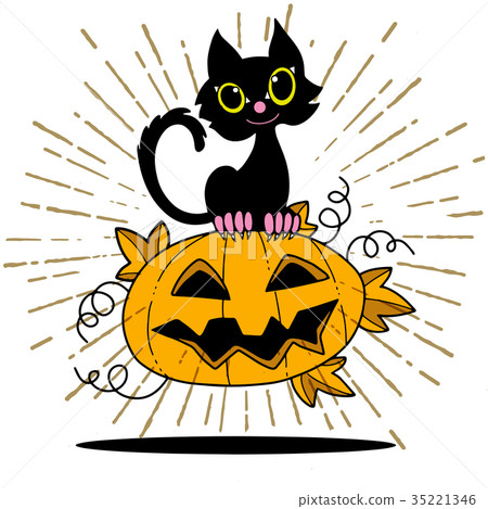 Illustration of Halloween kitten and pumpkin 35221346