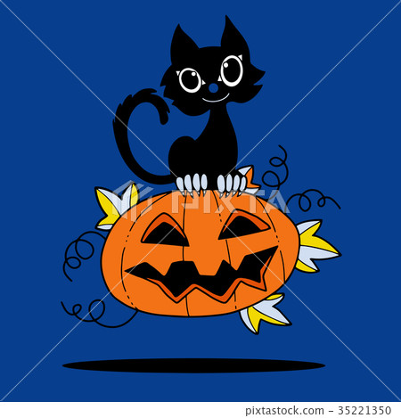 Illustration of Halloween kitten and pumpkin - Stock Illustration ...