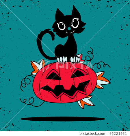 Illustration of Halloween kitten and pumpkin - Stock Illustration ...