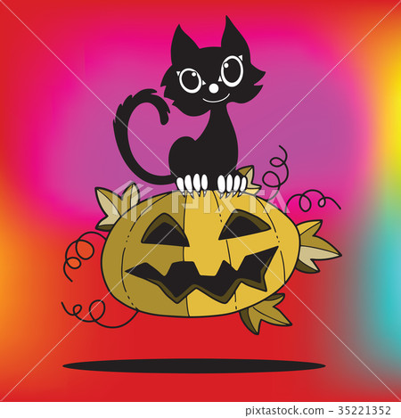 Illustration of Halloween kitten and pumpkin - Stock Illustration ...