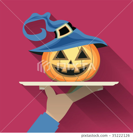 waiter's hand holding tray for cute Pumpkin waiter's hand holding tray for cute Pumpkin 35222126