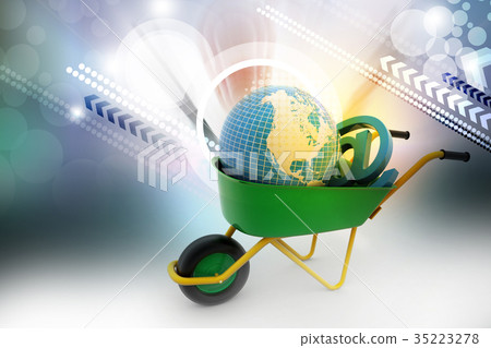 wheelbarrow carrying earth and email sign stock illustration