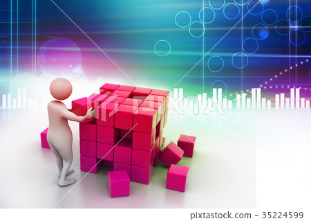 3d people - man, person pushing a cube 35224599