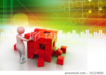 3d people - man, person pushing a cube 35224600