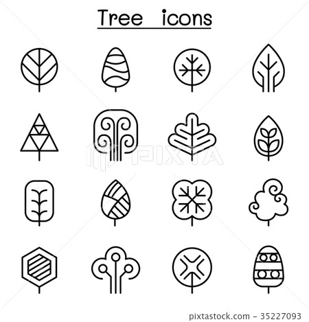Tree icon set in thin line style - Stock Illustration [35227093] - PIXTA