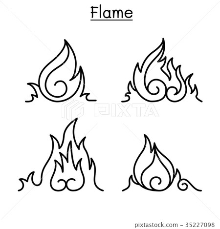 Flame , fire, burn vector in thin line style 35227098