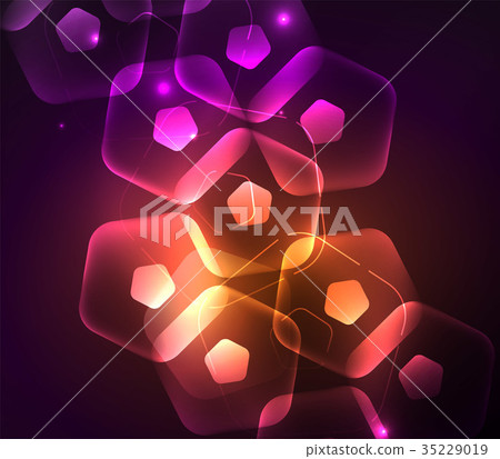 Glowing glass transparent pentagans, geometric Glowing glass transparent pentagans, geometric 35229019