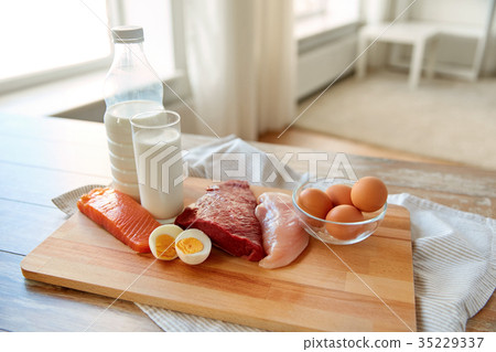natural protein food on wooden table 35229337