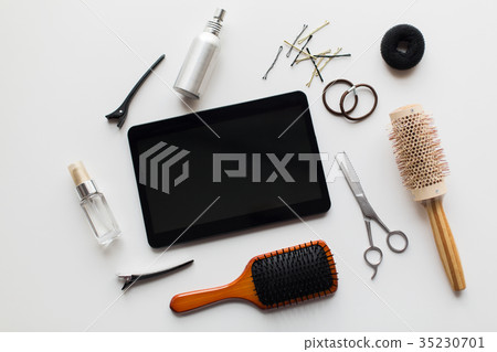 tablet pc, scissors, brushes and other hair tools tablet pc, scissors, brushes and other hair tools 35230701