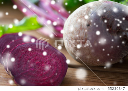 close up of sliced beet on wood 35230847