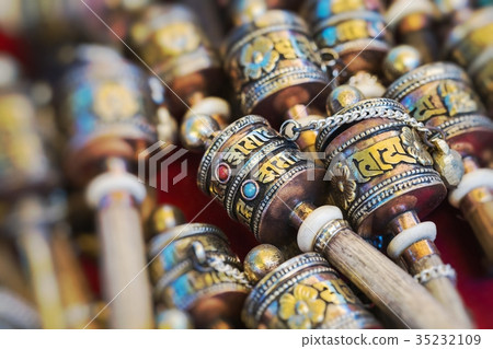 Tibetan praying objects for sale in Ladakh, India 35232109