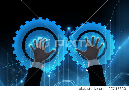 businessman hands with virtual cogwheels 35232230