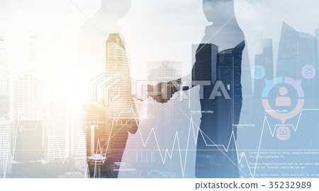 business people shaking hands over city background 35232989