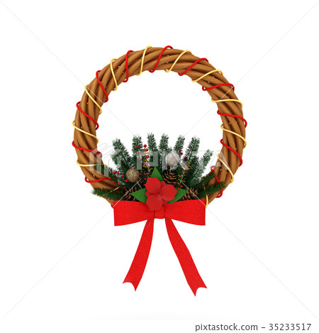 christmas wreath with red ribbon - Stock Illustration [35233517] - PIXTA