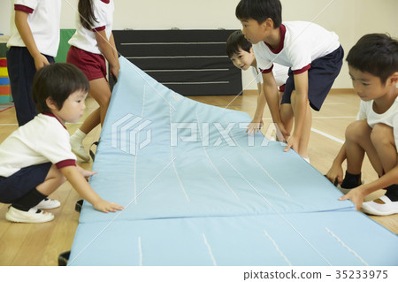 Kids Preparing For Exercise Room Mat Exercise Stock Photo