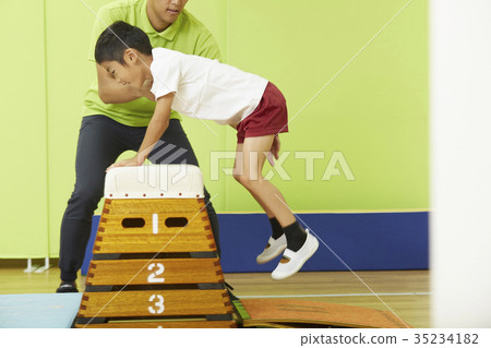 Gymnastics classroom instruction jump box children 35234182