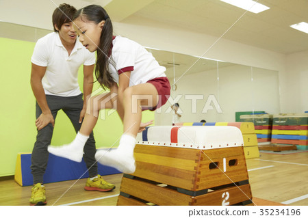 Gymnastics classroom instruction jump box children 35234196