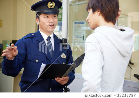 Men speaking in a police box 35235787