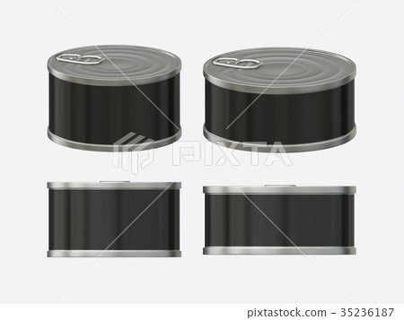 Black blank label tin can set with pull tab - Stock Illustration ...