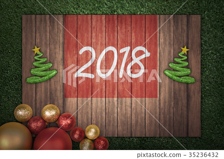 Christmas tree and 2018 number on wooden board Christmas tree and 2018 number on wooden board 35236432