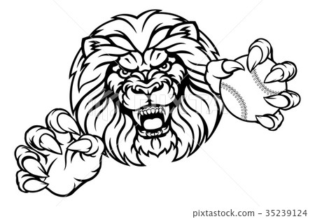 Lion Baseball Ball Sports Mascot Lion Baseball Ball Sports Mascot 35239124