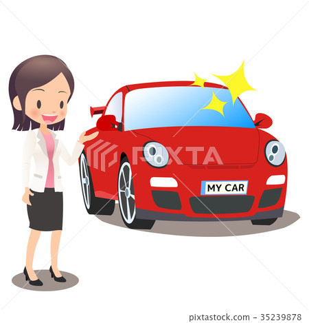 Young female office worker in suit selling a car Young female office worker in suit selling a car 35239878