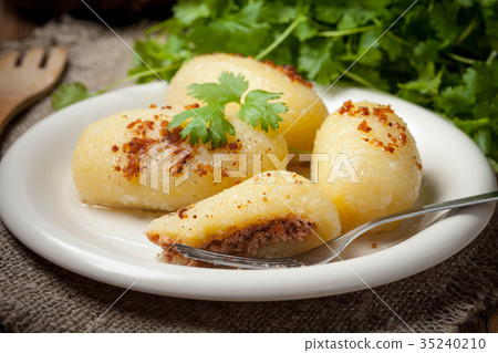 Potato dumplings stuffed with minced meat. Potato dumplings stuffed with minced meat. 35240210
