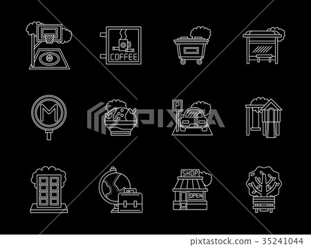 City flat line vector icons set - Stock Illustration [35241044] - PIXTA