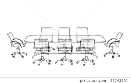 Conference table with chairs in sketch style Conference table with chairs in sketch style 35243301