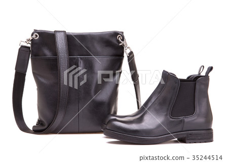 Boot shoe and bag on white background 35244514