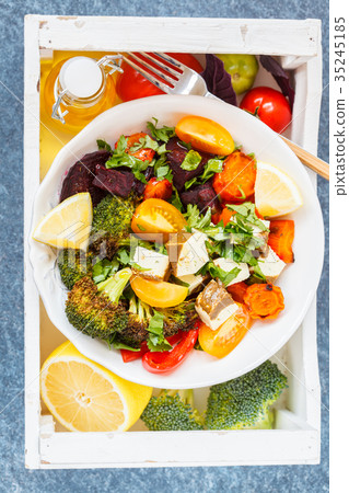 Vegetarian salad of baked vegetables with tofu Vegetarian salad of baked vegetables with tofu 35245185