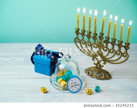 Hanukkah celebration with menorah 35245215