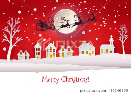 Paper cut with Santa deers silhouette 35246569