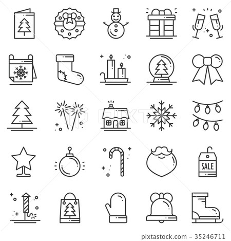 Christmas holiday thin line icons set. New Year 35246711