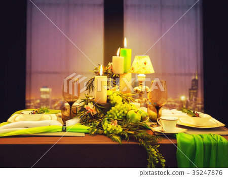Romantic dinner, table with food decoration 35247876