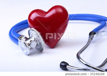 Medical stethoscope, red heart isolated on white Medical stethoscope, red heart isolated on white 35248289