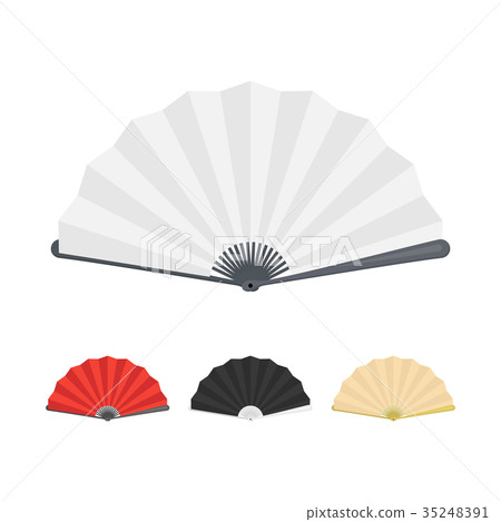 Japanese Folding Paper Fan Color Set. Vector 35248391