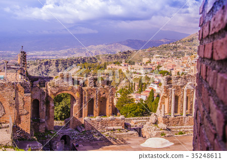 Partial view Greek Theater of Taormina Partial view Greek Theater of Taormina 35248611