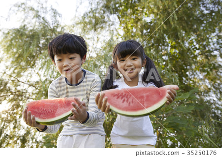 孩子，西瓜，吃 35250176