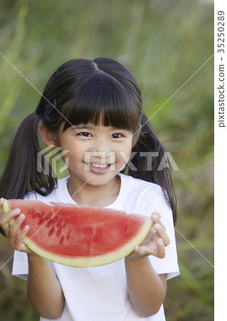 孩子，西瓜，吃 35250289