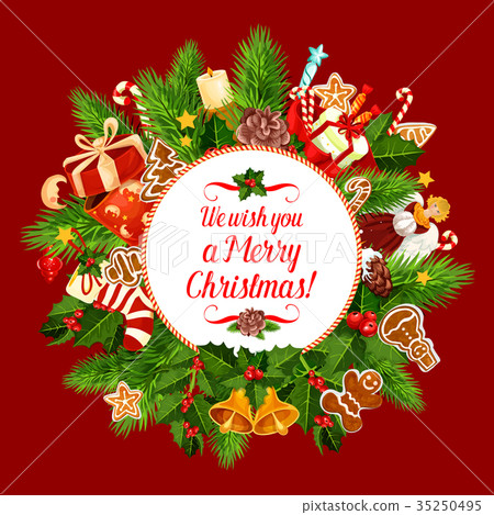 Merry Christmas holiday wish vector greeting card 35250495