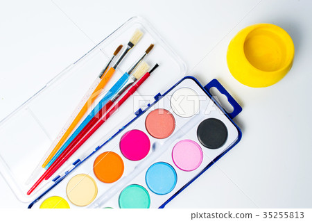 watercolors painting set with brushes watercolors painting set with brushes 35255813