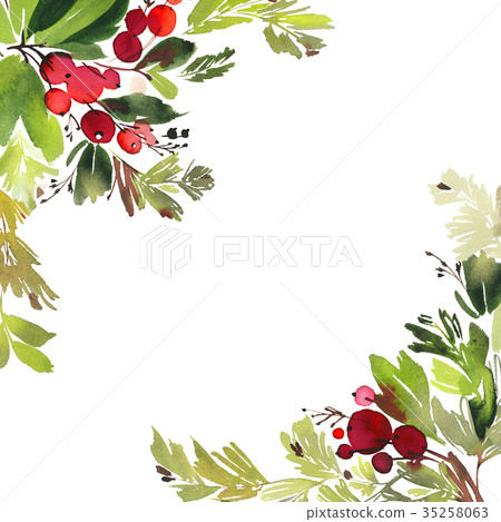 Christmas watercolor card with berries and flowers Christmas watercolor card with berries and flowers 35258063