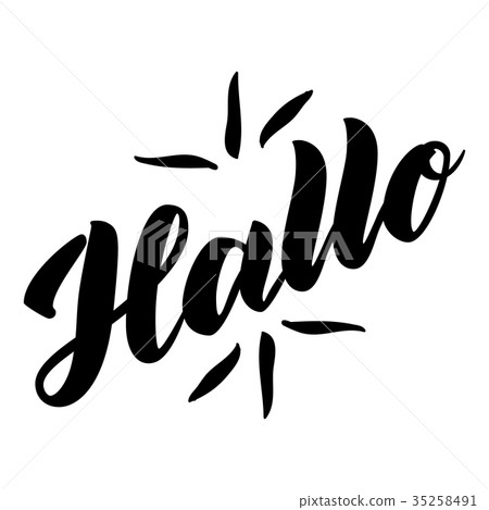 Hallo. Word hello, good day in German. Fashionable 35258491