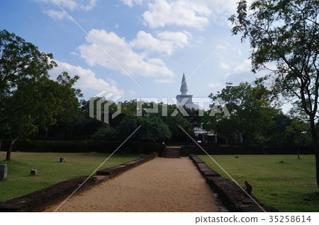 Sri Lankan Voronnaruwa ruins Pure white pagoda and approach Sri Lankan Voronnaruwa ruins Pure white pagoda and approach 35258614