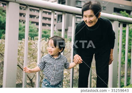 Grandfather and great grandmother smile family 35259643