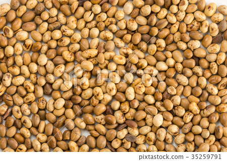 Closeup macro flat lay above soya beans background 35259791